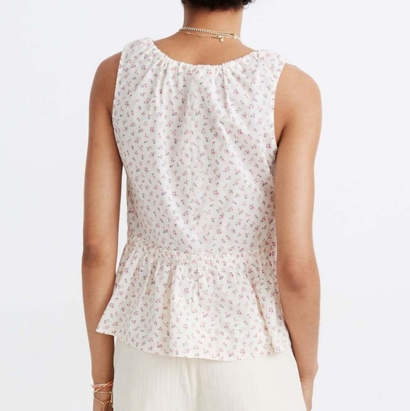 MADEWELL Cream Floral Drawstring Sleeveless Tank Blouse - Picture 2 of 10